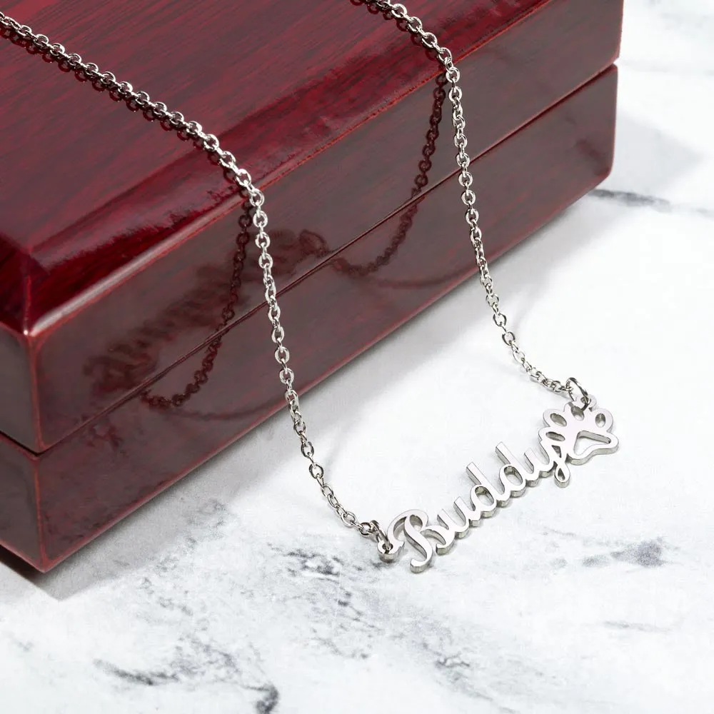Your Name Necklace With Paw Print, For Her, Granddaughter Gift, Christmas, Valentine's Day, Your Custom Name