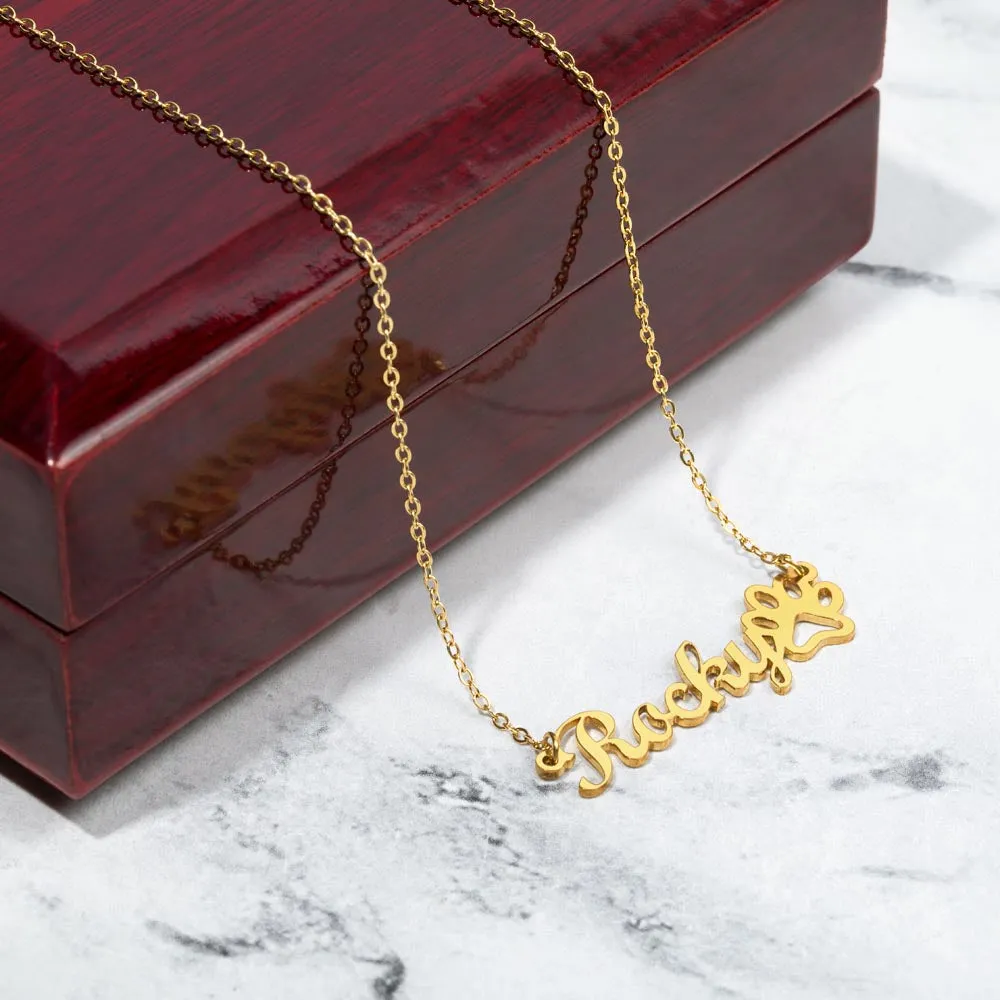 Your Name Necklace With Paw Print, For Her, Granddaughter Gift, Christmas, Valentine's Day, Your Custom Name