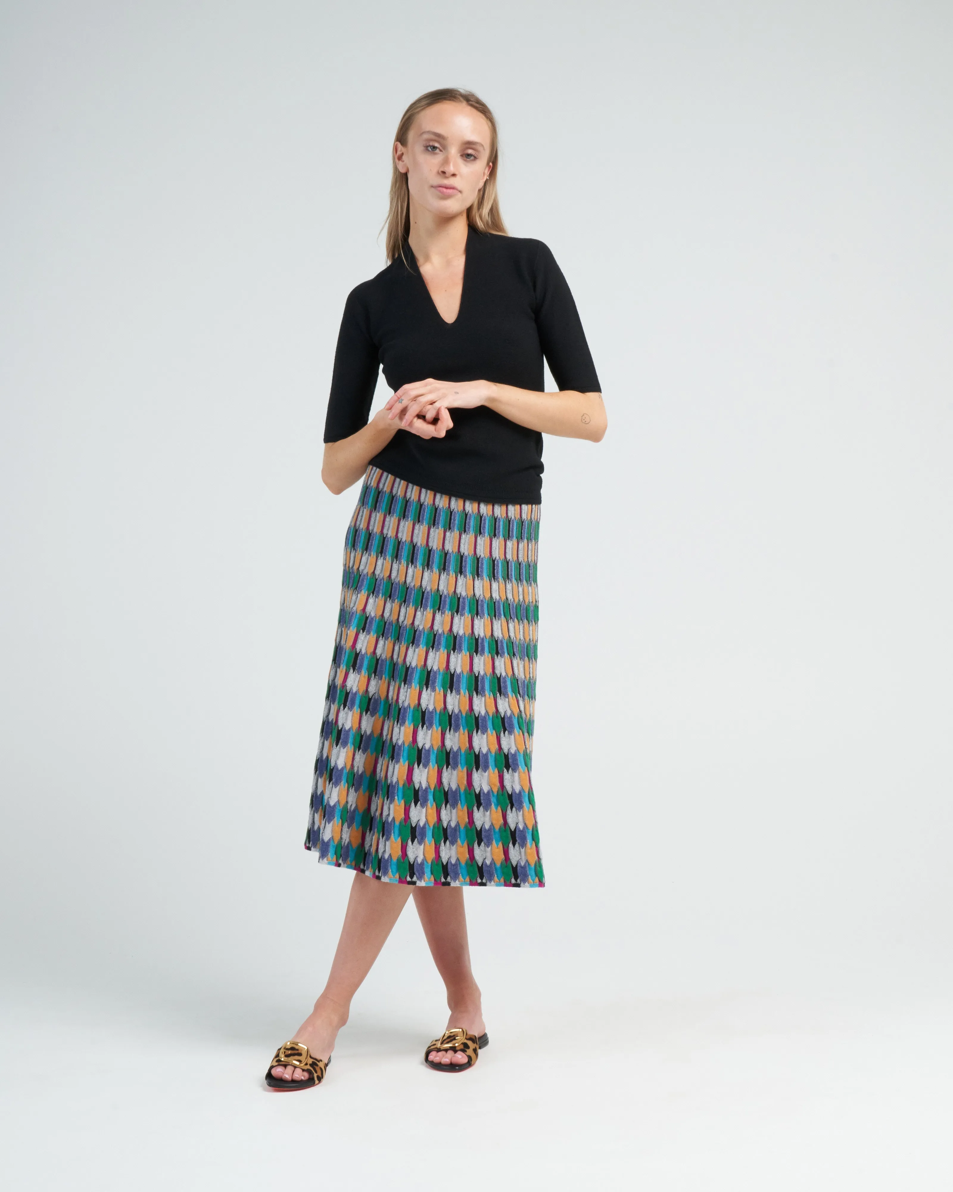 zellige stitch multicolor skirt - multi black