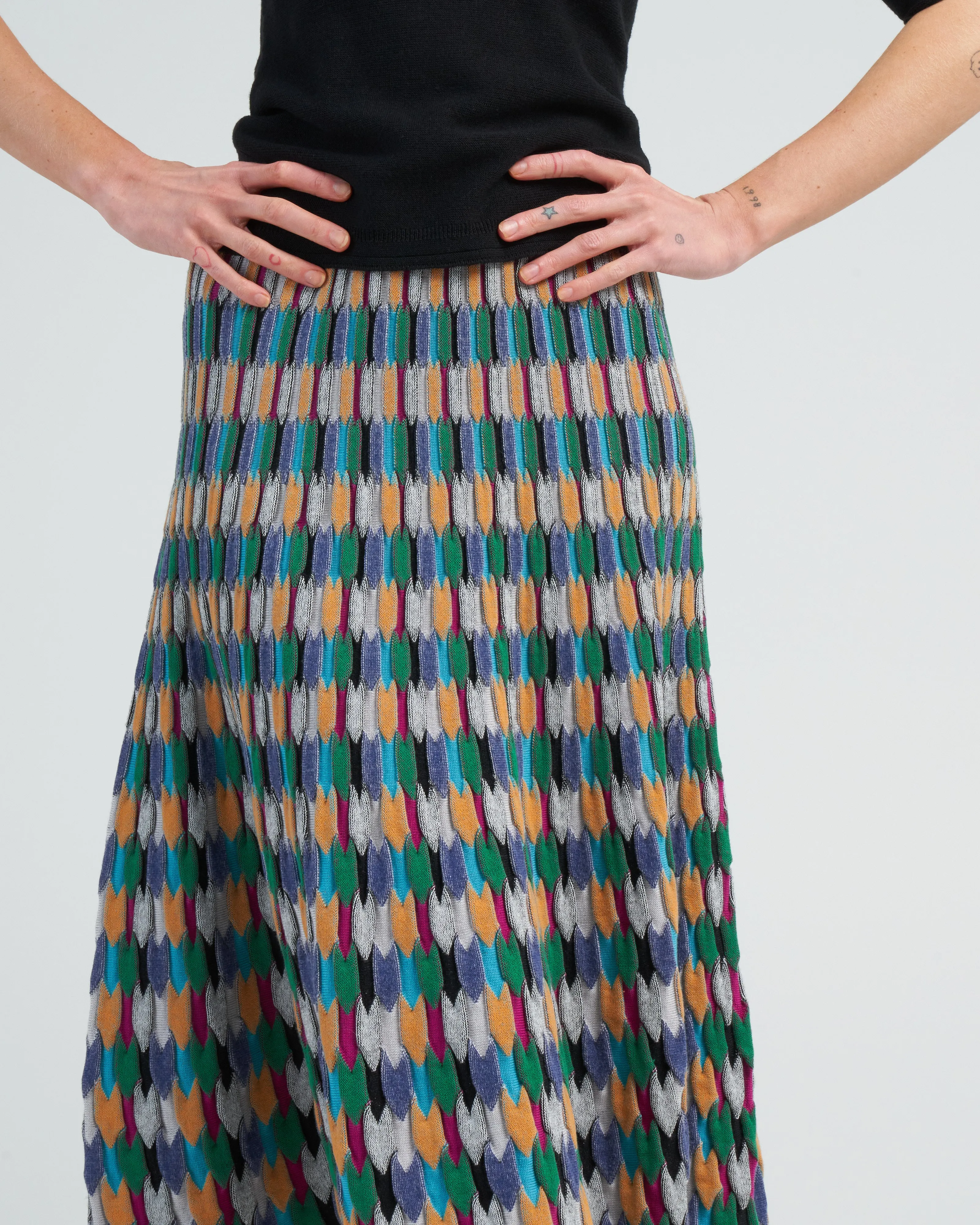 zellige stitch multicolor skirt - multi black